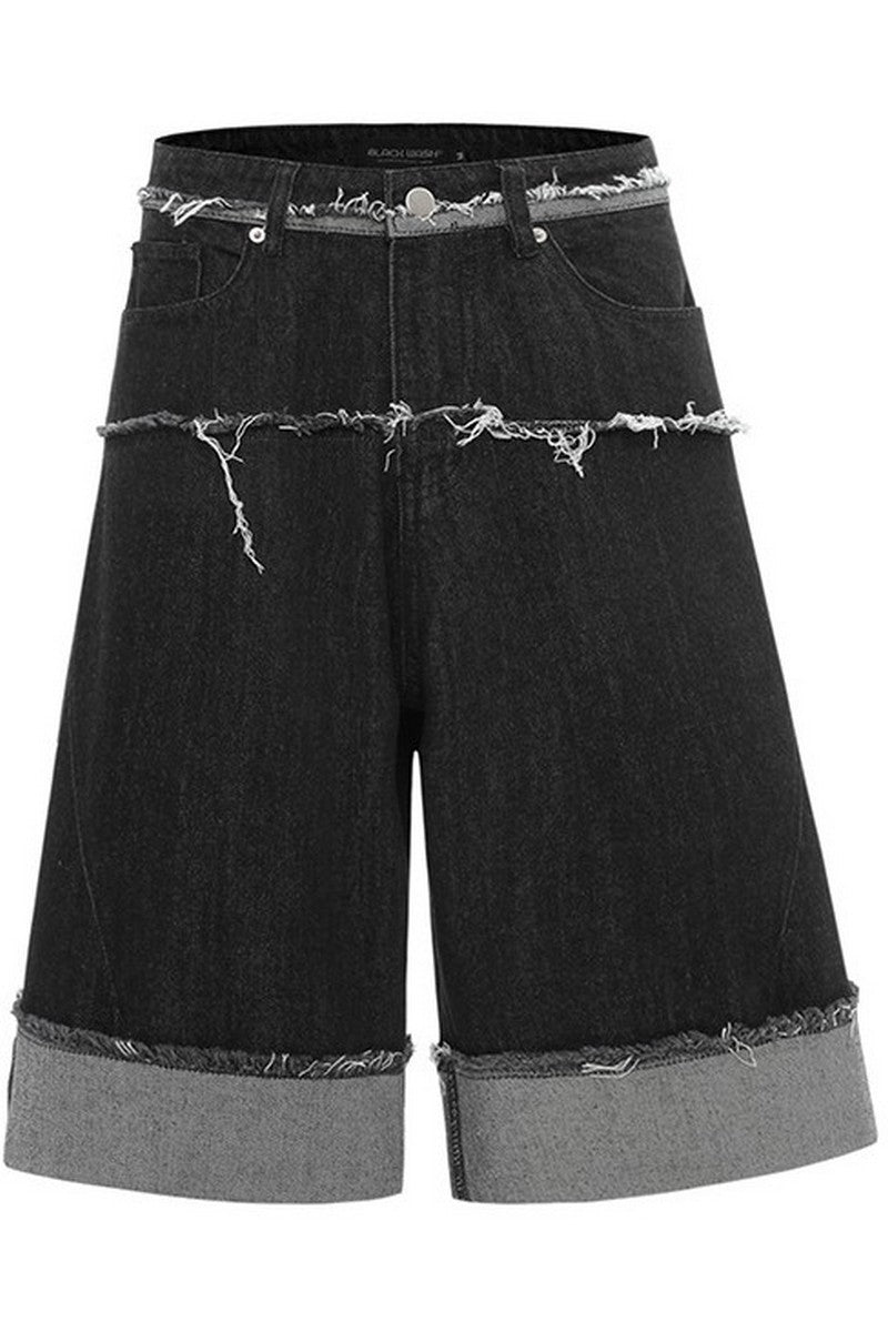 Cuffed Hem Denim Shorts