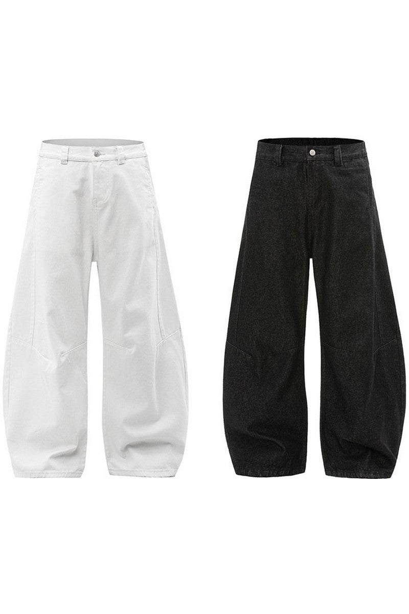 White Blade Cut Baggy Jeans