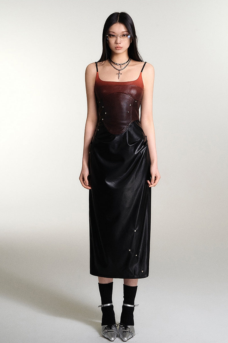 Gradient Leather Corset Dress - OfAkiva Copping Zone Gradient Leather Corset Dress - OfAkiva Copping Zone