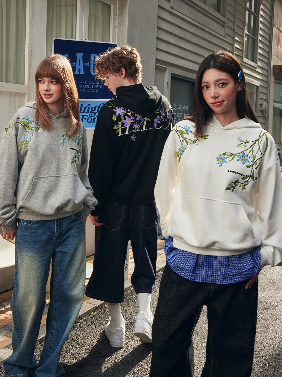 Violet Floral Embroidered Hoodie