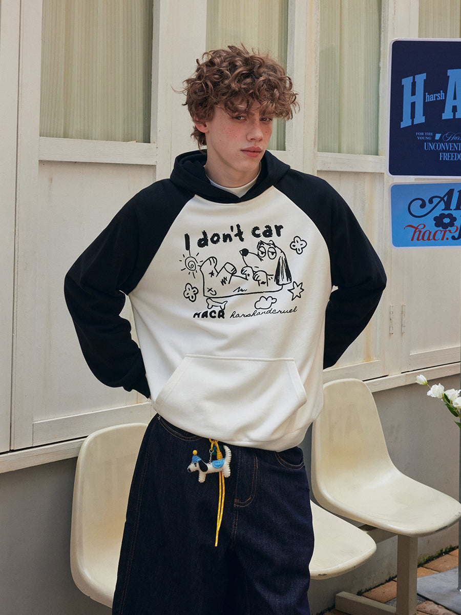 Hand Drawn Dog Raglan Hoodie