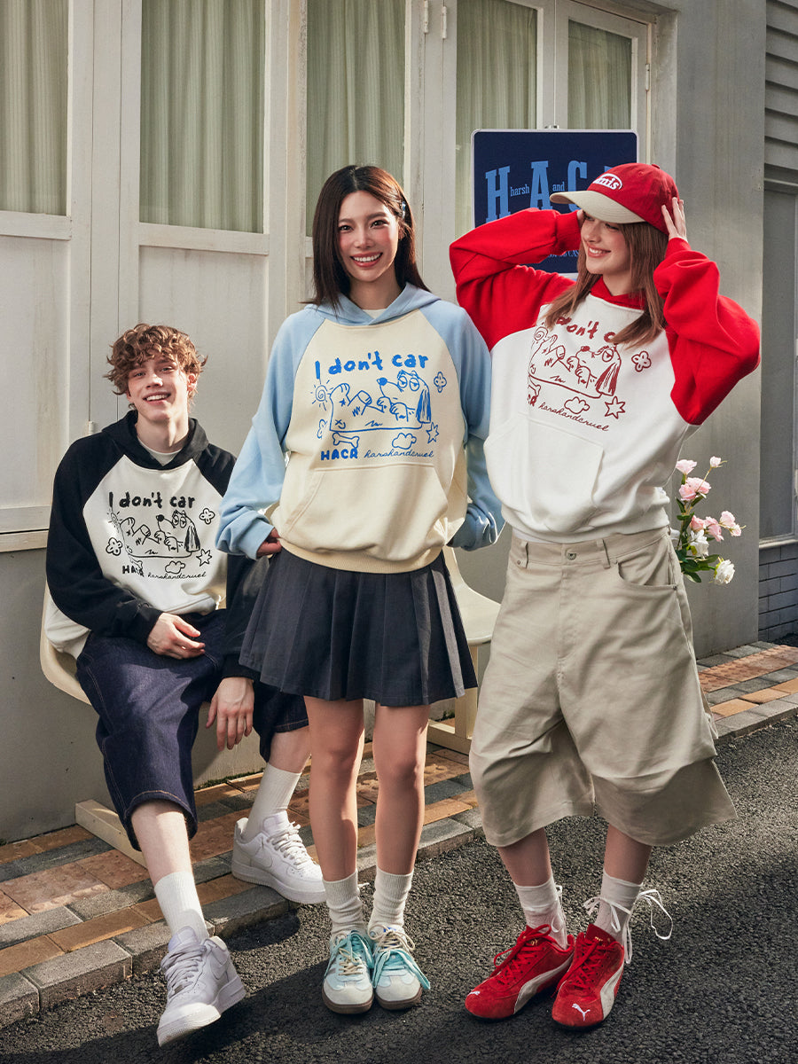 Hand Drawn Dog Raglan Hoodie