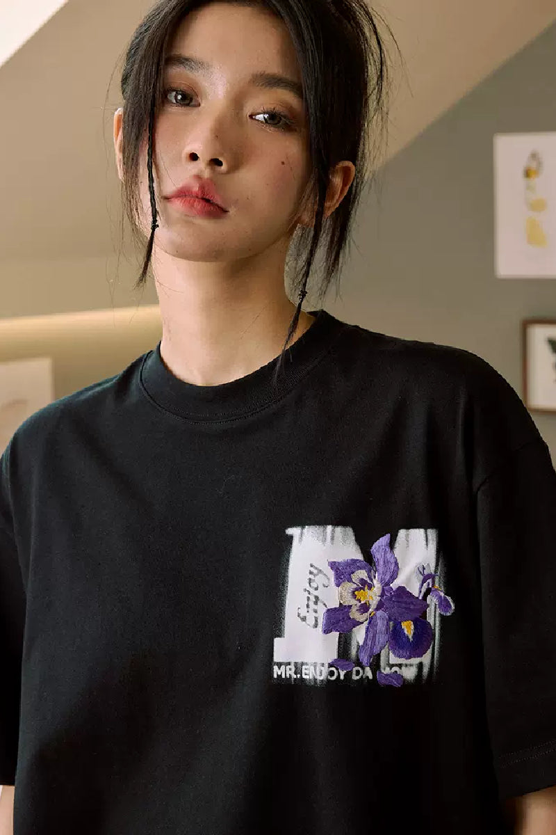 Distressed Logo Floral Embroidery T-Shirt – Copping Zone