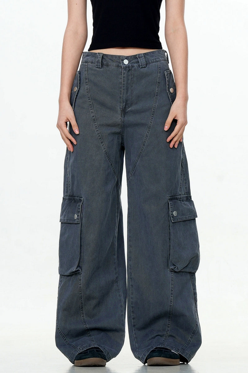 Deconstructed Wide-Leg Cargo Pants