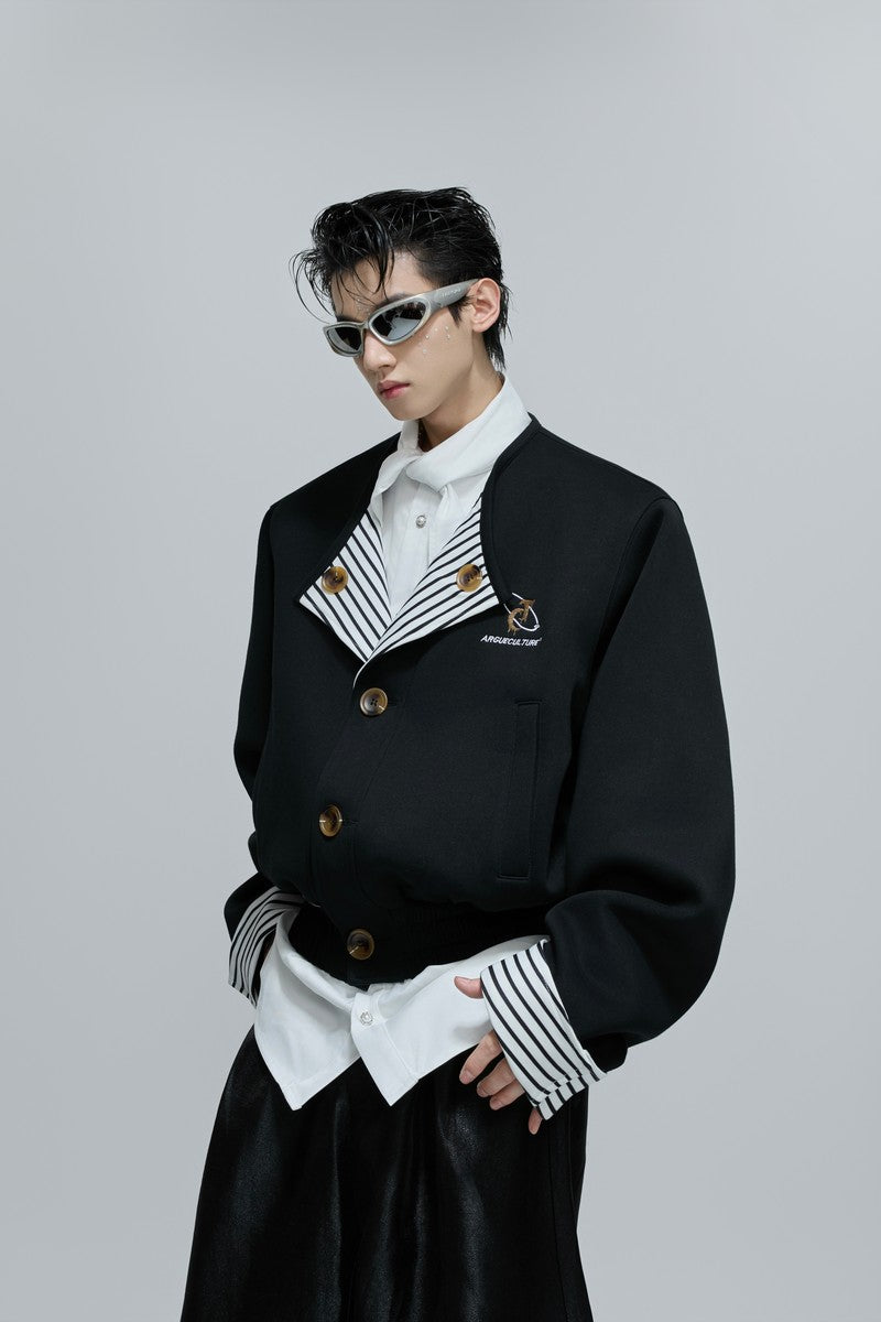 Striped Layered Collarless Jacket