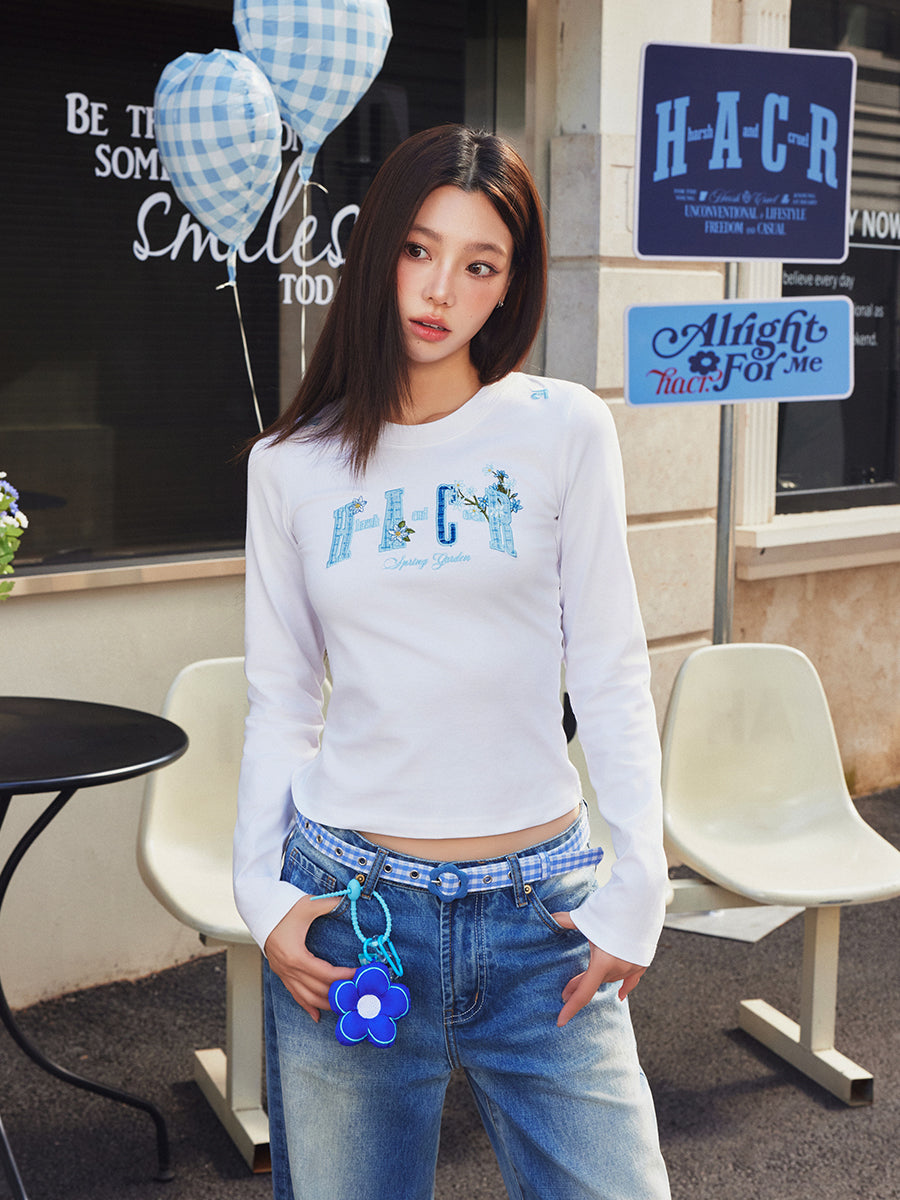 Slim Fit Blue Embroidered Tee