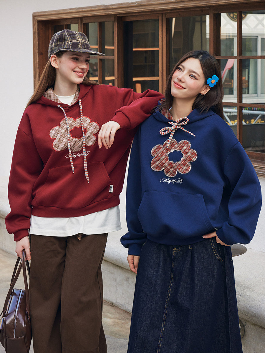 Flower Plaid Embroidered Hoodie