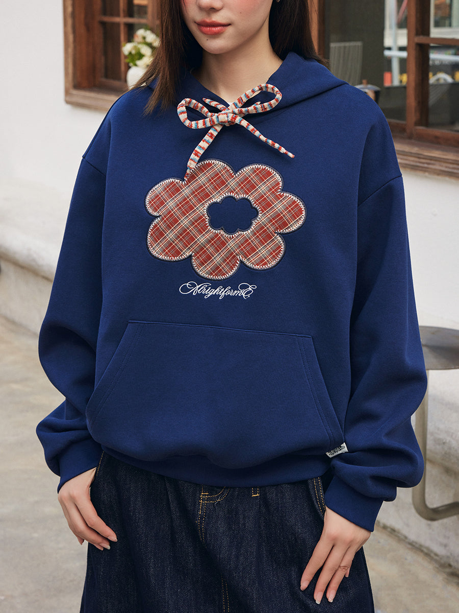 Flower Plaid Embroidered Hoodie