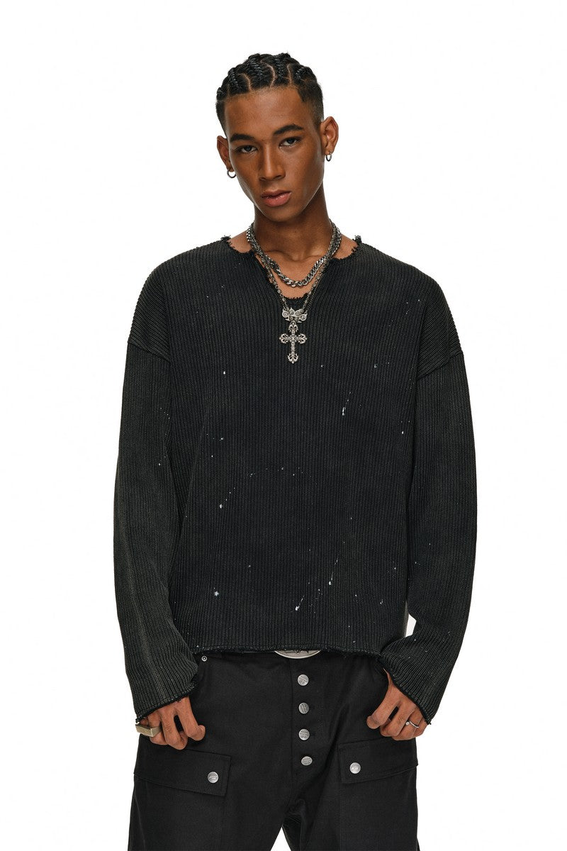 Distressed Paint V-Neck Sweater - Antidote – Copping Zone