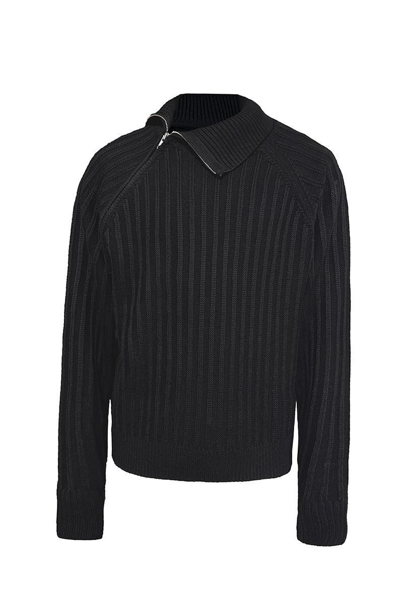 Ribbed Zip High Neck Sweater
