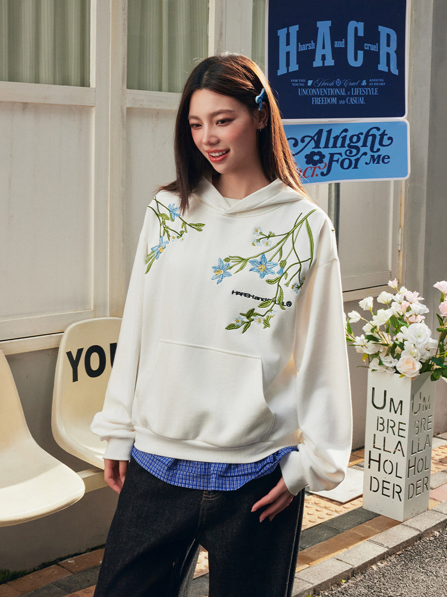 Violet Floral Embroidered Hoodie