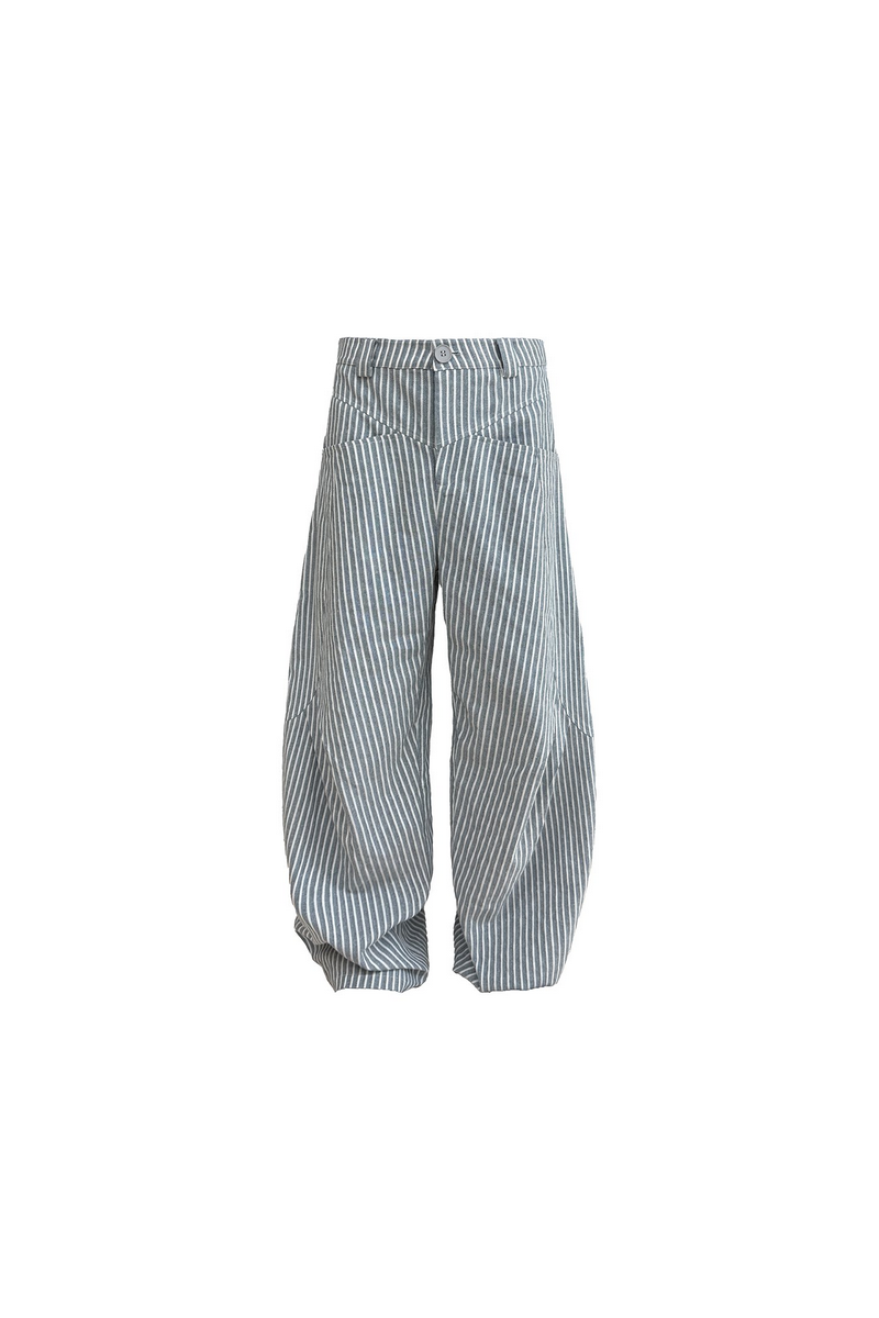 Striped Pleated Curved Trousers