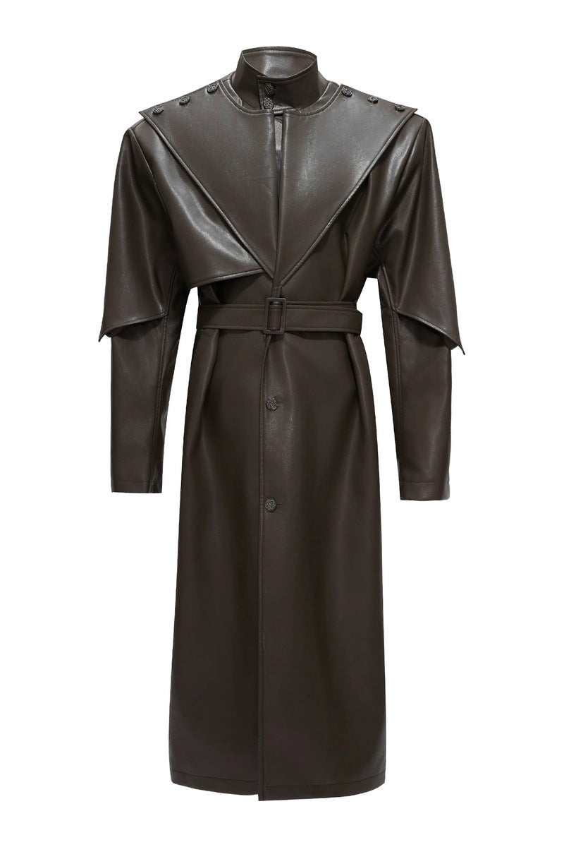 Coin Button Faux Leather Coat