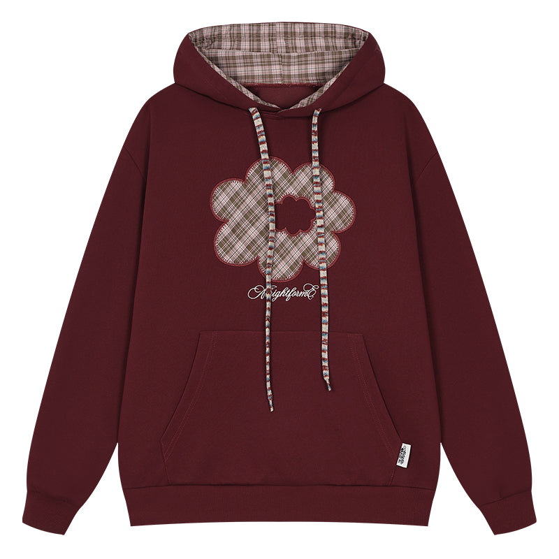 Flower Plaid Embroidered Hoodie