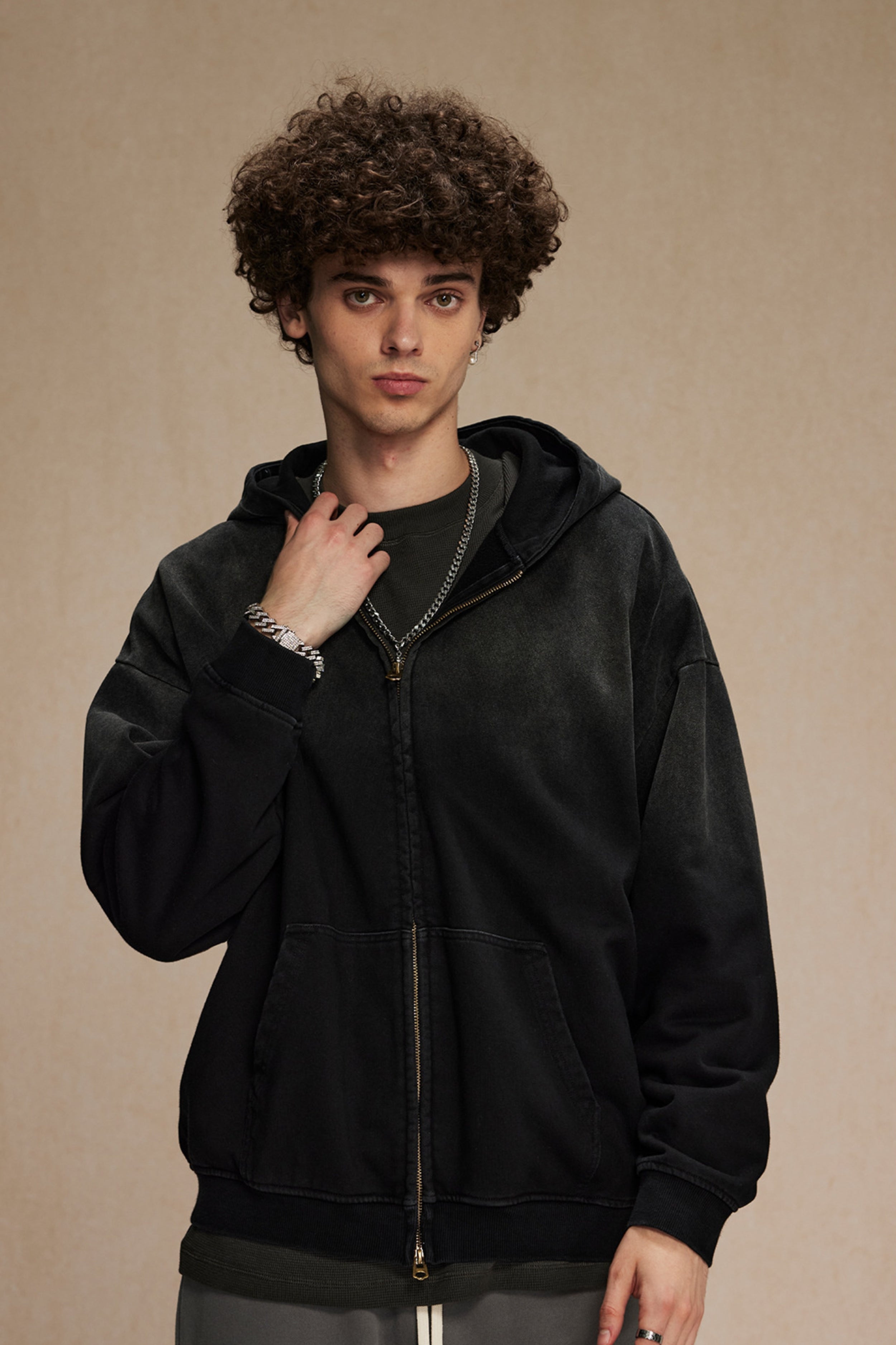 トップス Distressed damaged zip hoodie Distressed Zip-Up Hoodie – Copping Zone