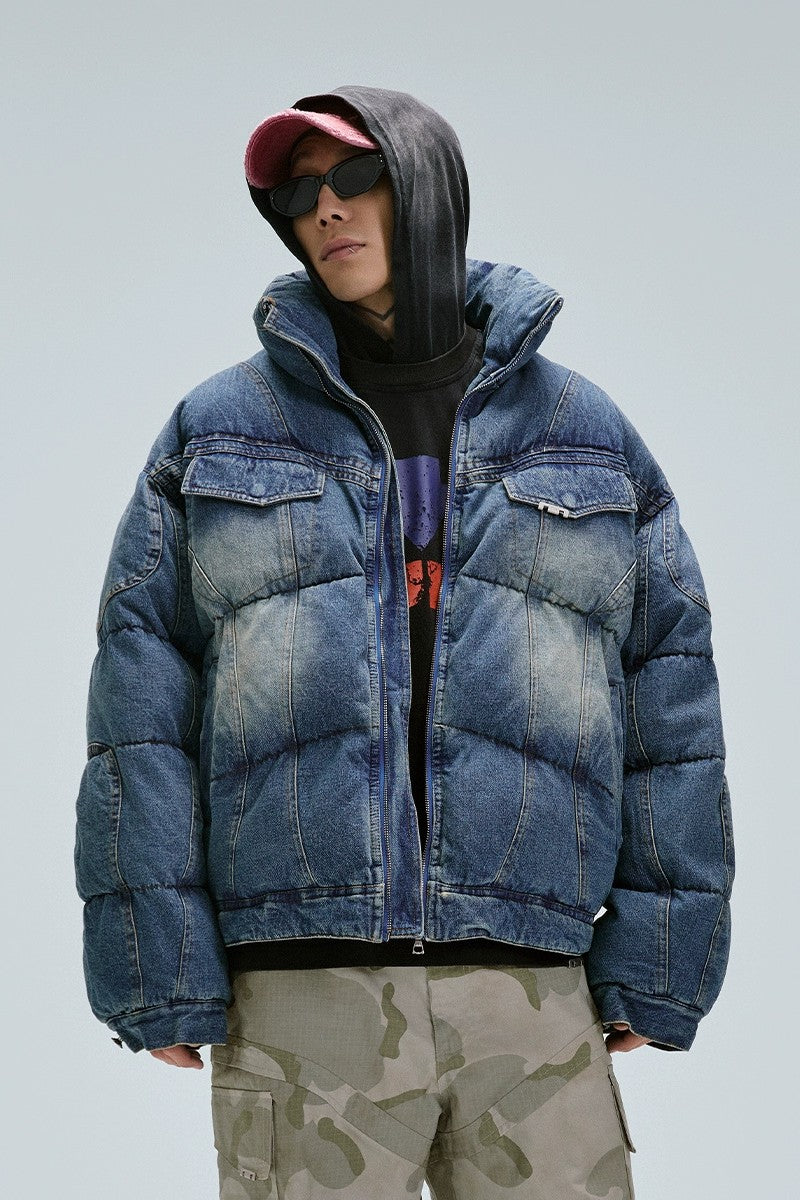Puffer Vest Levis High Neck Puffer Coat Washed Denim Puffer Jacket