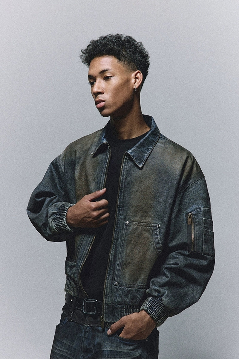 Vintage Washed Padded Denim Biker Jacket - Antidote – Copping Zone