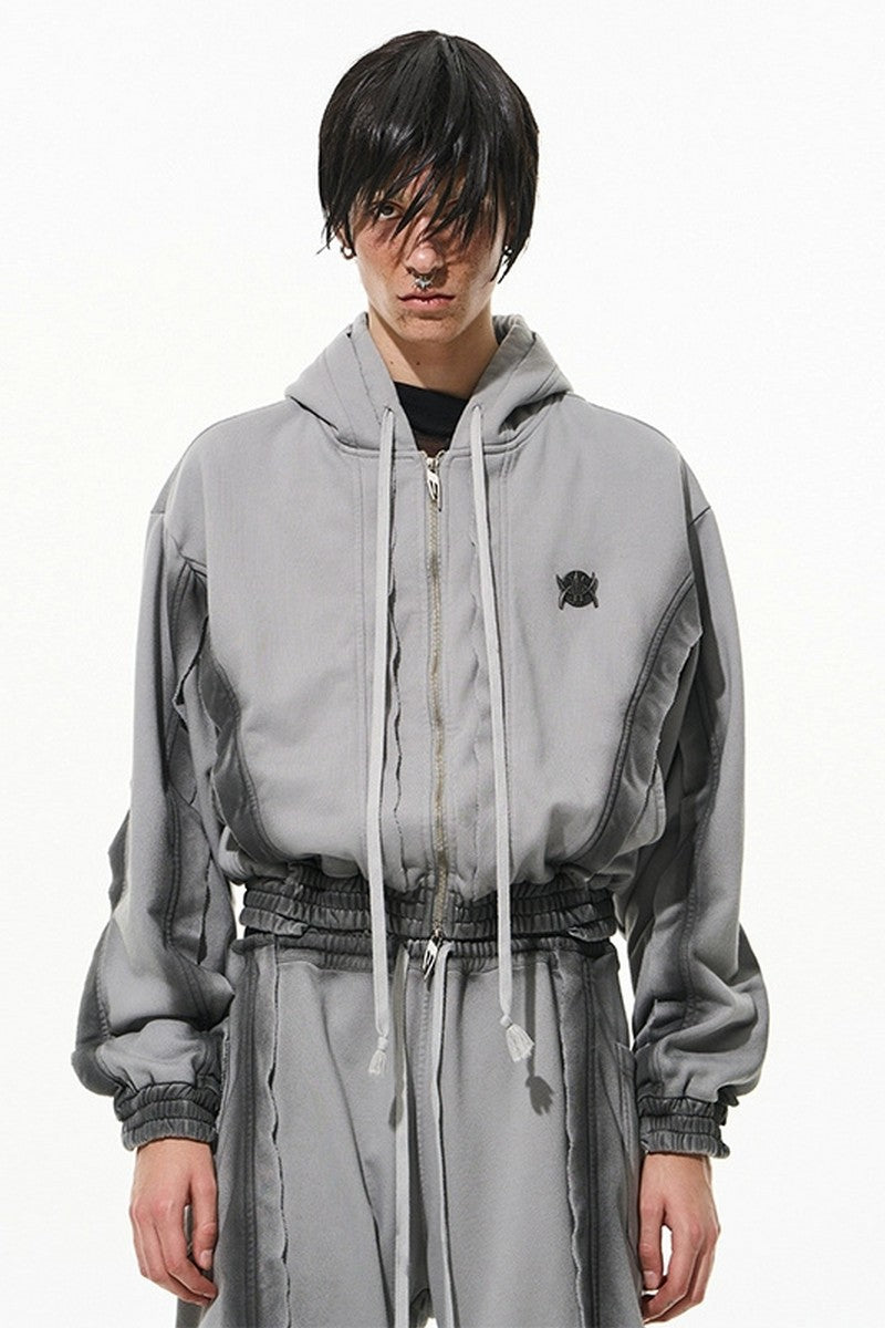 Distressed Patchwork Zipper Hoodie – Copping Zone