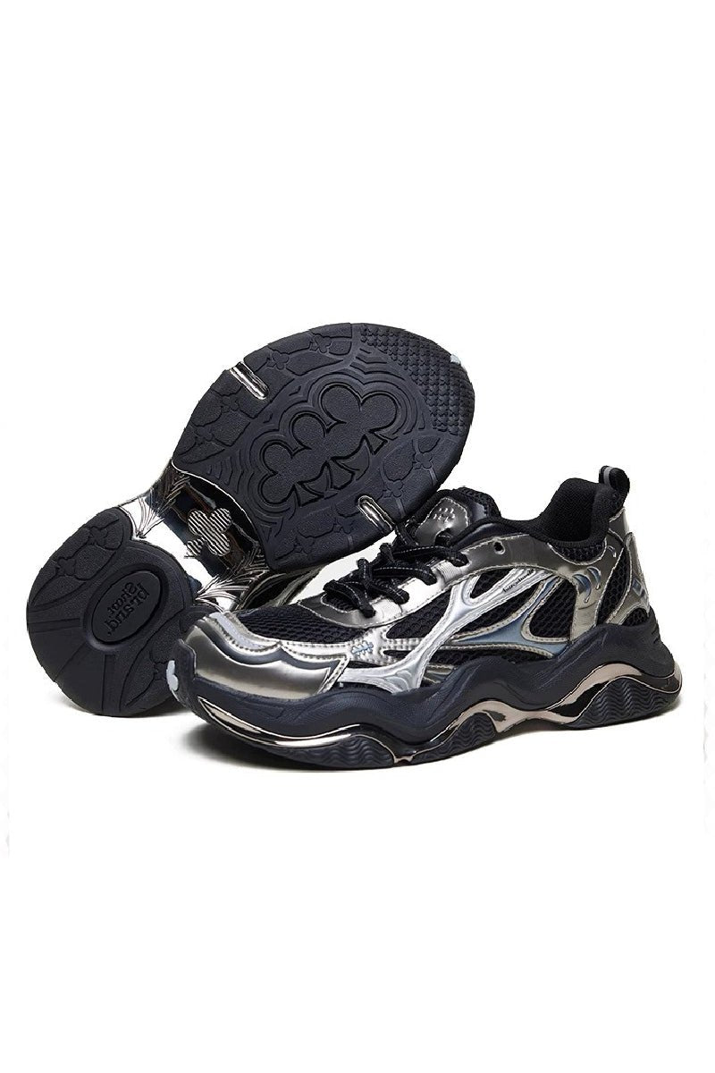 Metallic Chrome Finished Breathable Dad Sneakers - Shoot Brand