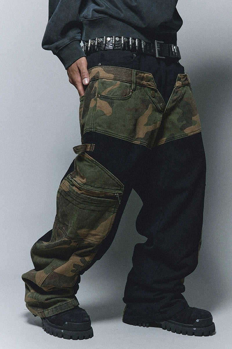 Camo Patchwork Wide-Leg Cargo Pants – Copping Zone