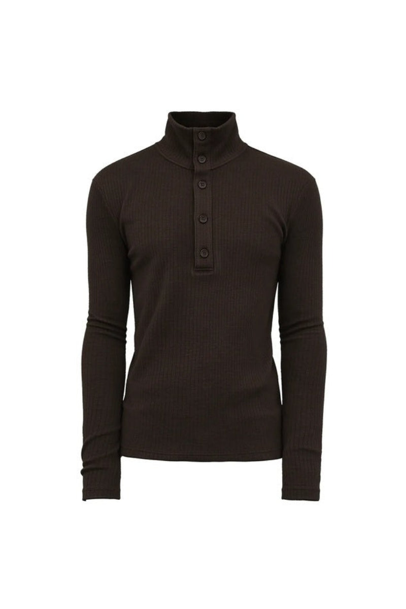 Button Neck Ribbed Knit Sweater