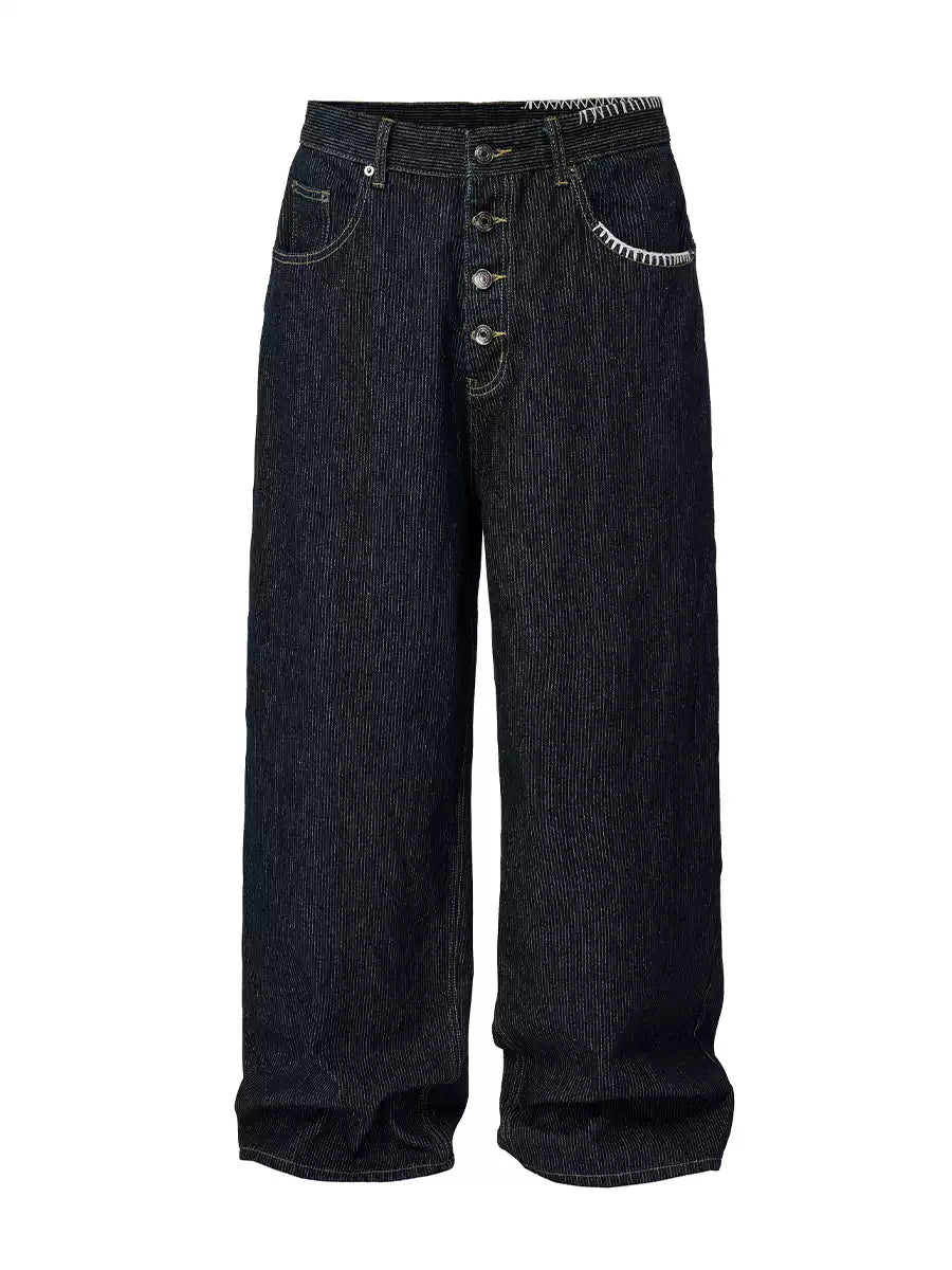 Textured Embroidery Wide Leg Jeans