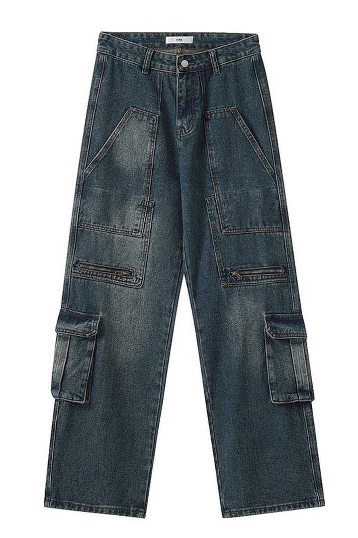 Retro Multi Pocket Loose Jeans