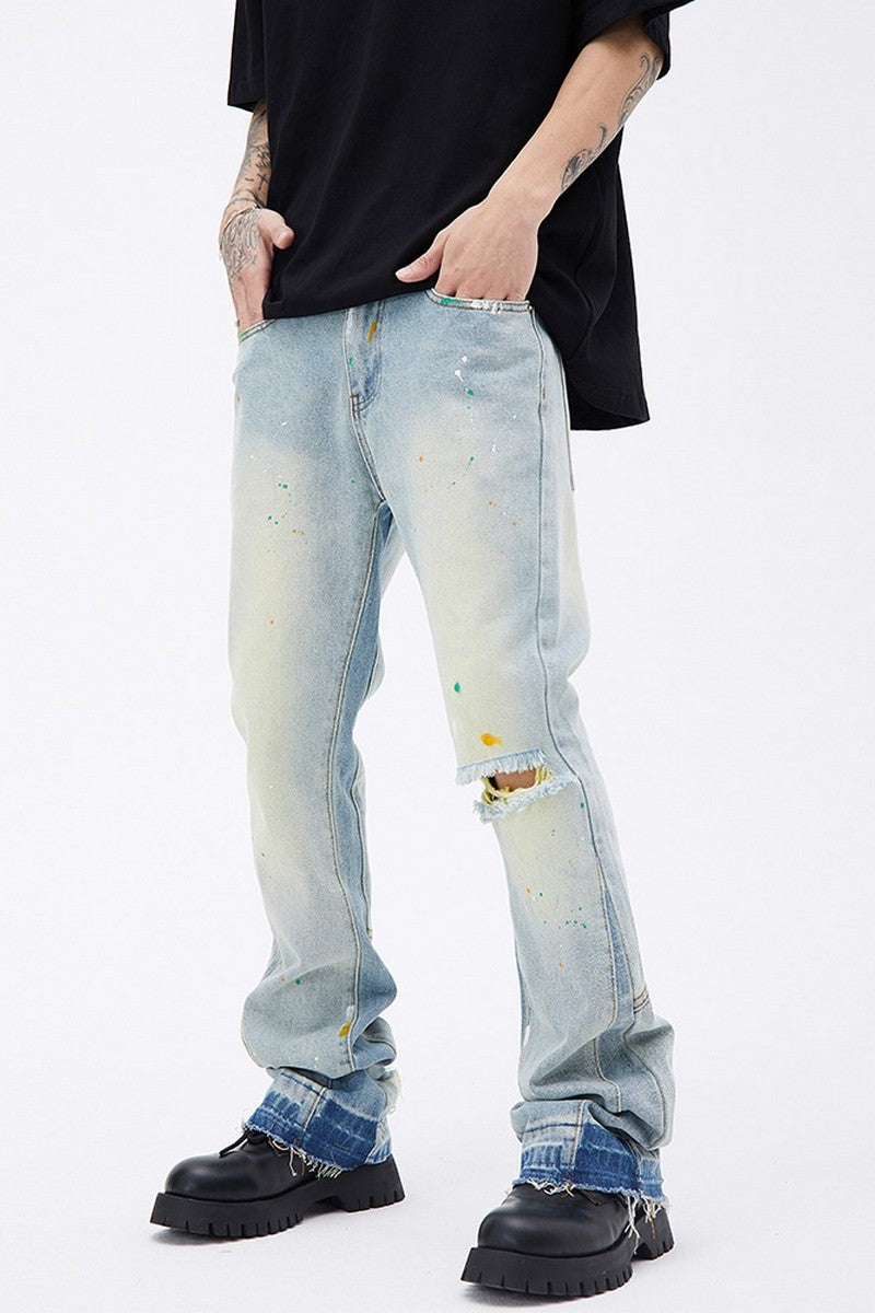 Splash Ink Washed Flared Denim