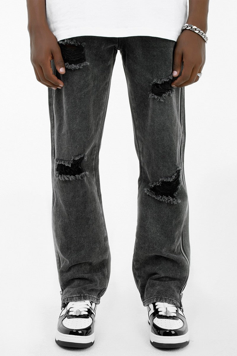 CZ Washed Distressed Flared Denim