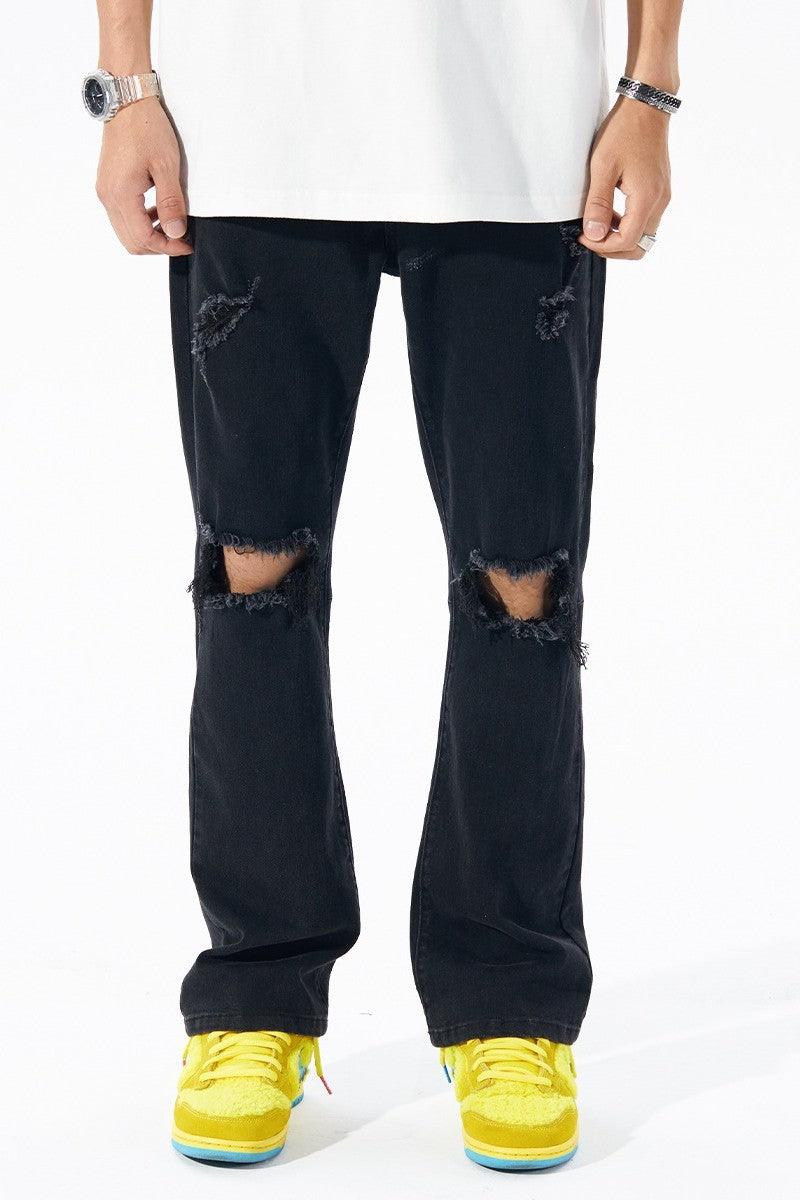 Distressed Washed Flared Denim