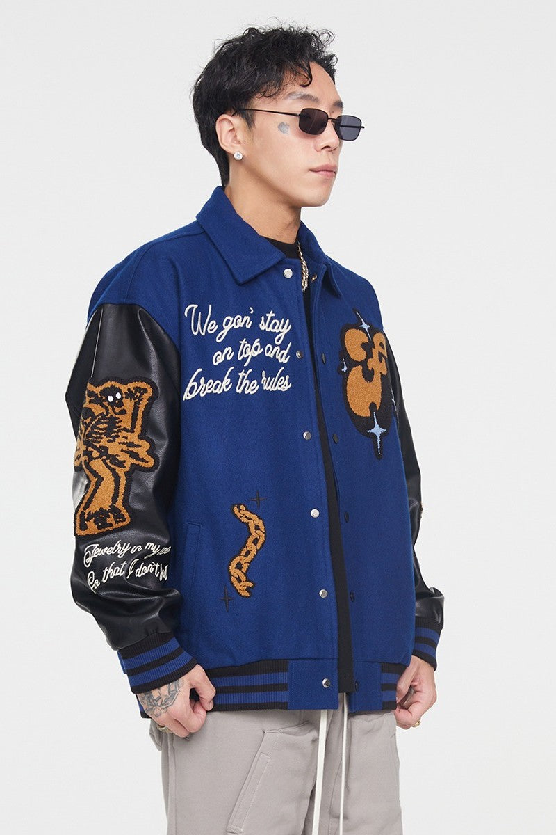 F2CE Chains Embroidered Varsity Jacket – Copping Zone