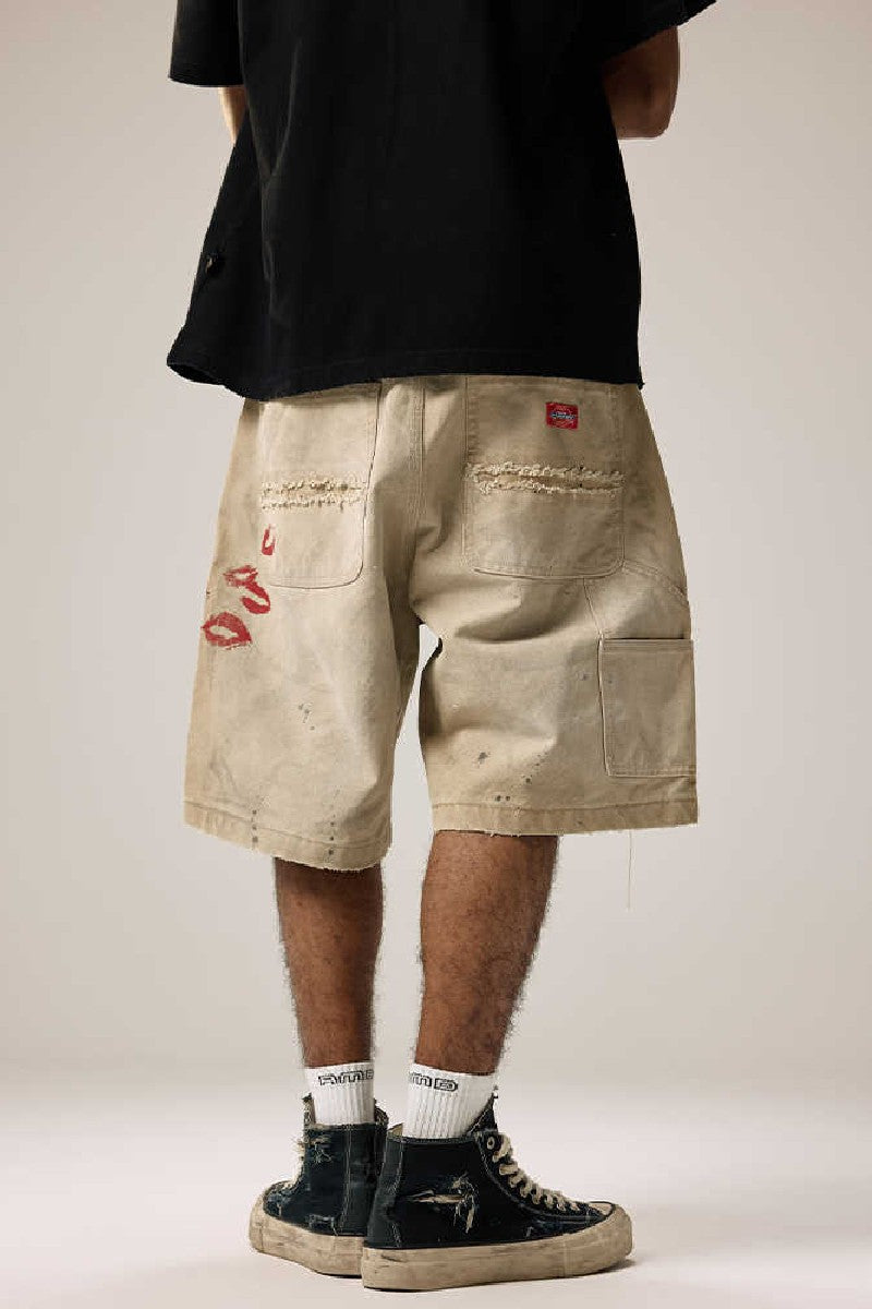 Distressed Washed Cargo Shorts