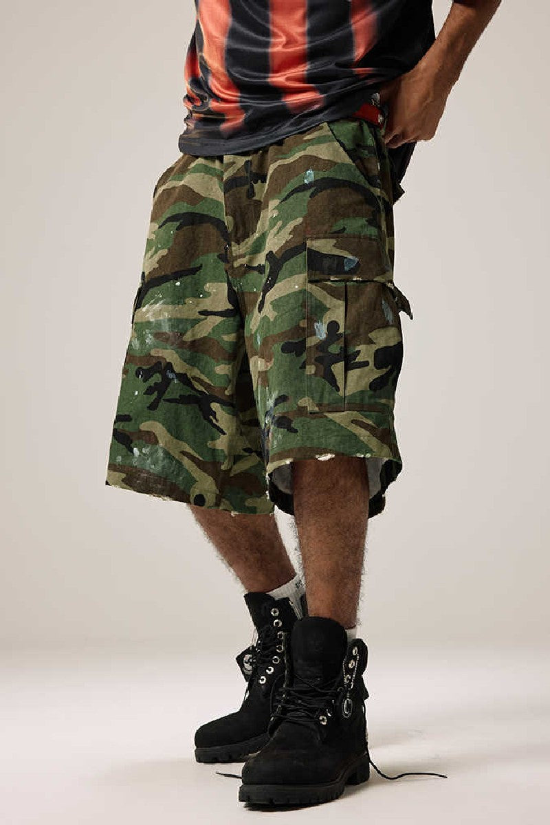 Camo Wide Leg Cargo Shorts