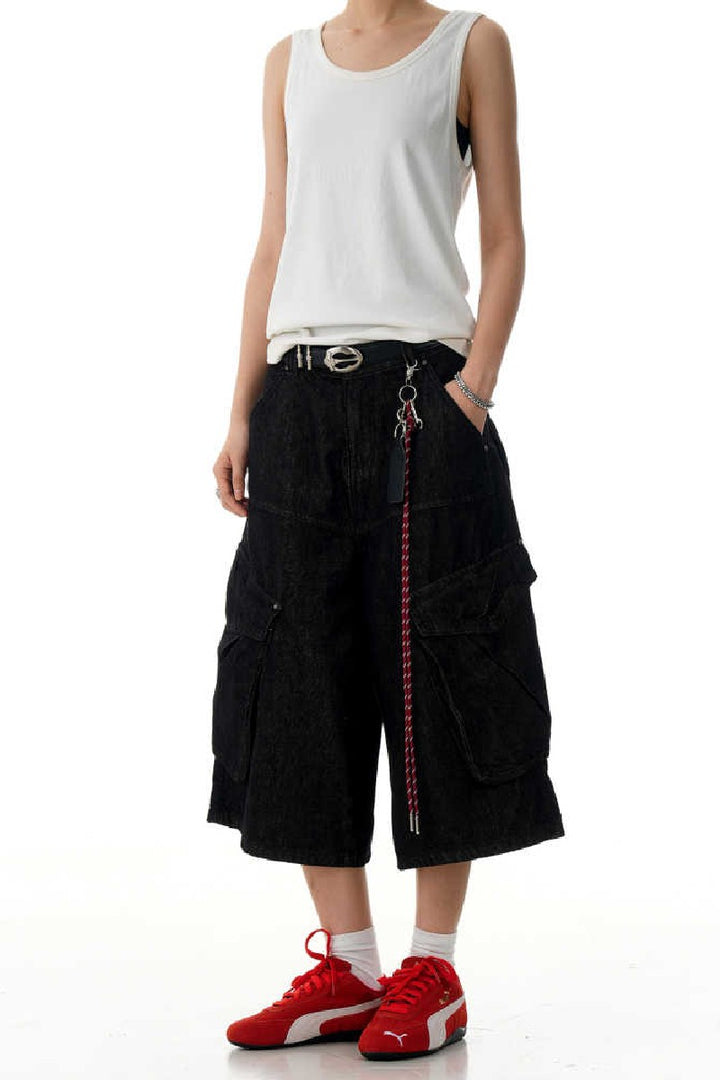 Black Cargo Cropped Jeans