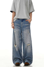 Distressed Whiskered Straight Jeans
