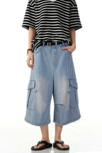 Wrinkled Blue Cargo Jorts