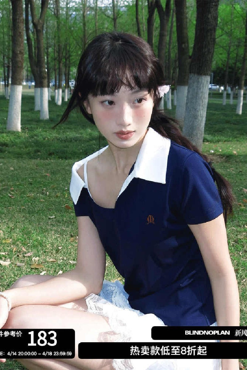 Asym Shoulder Embroidered Polo