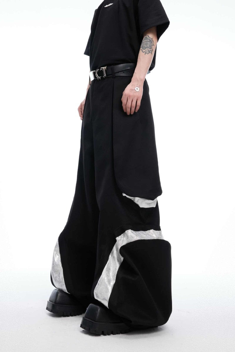 Deconstructed Contrast Stitch Wide-Leg Pants