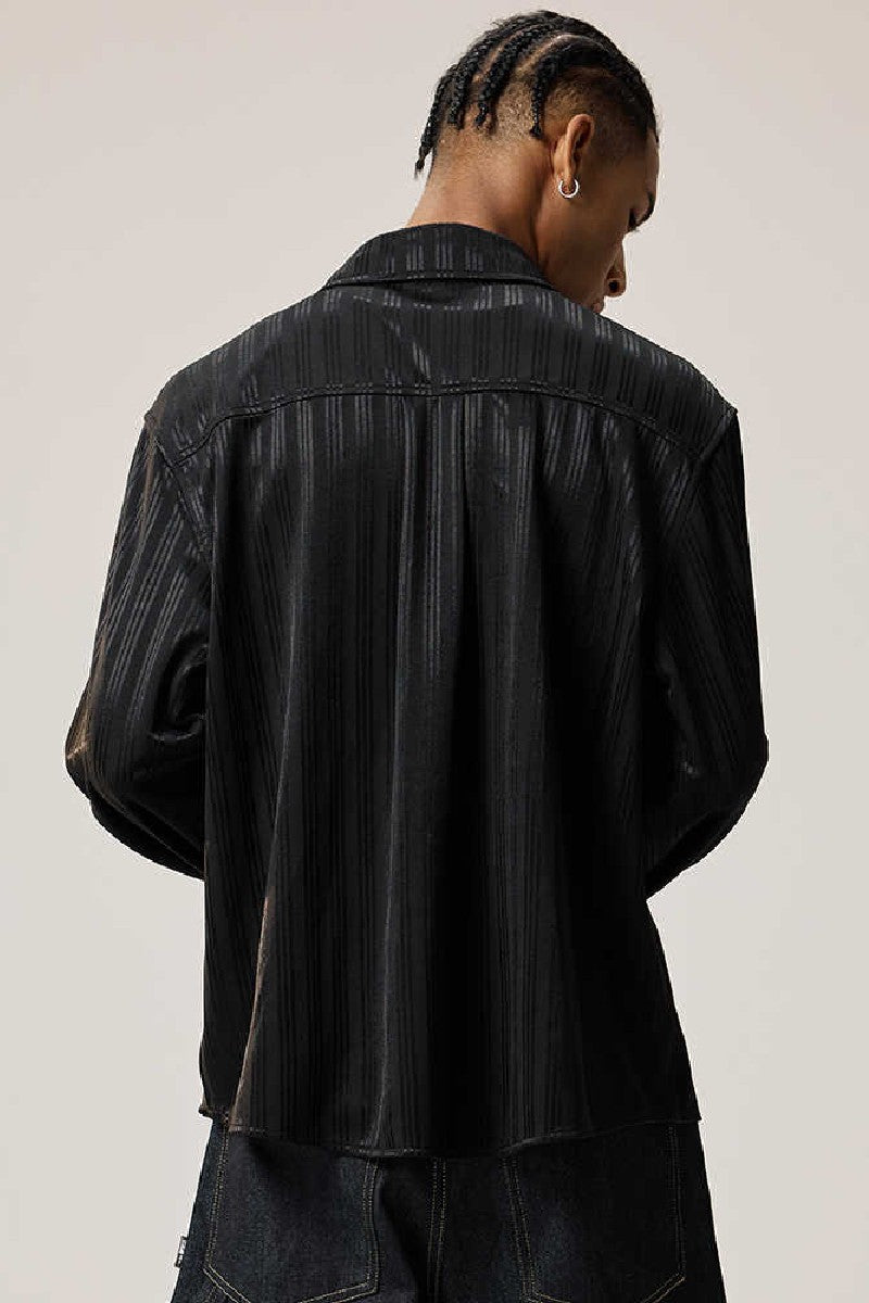 Silk-Texture Striped Shirt