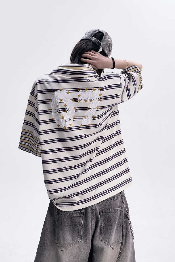 Striped Zip Polo Nylon Tee