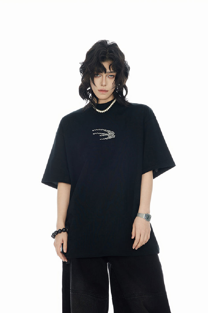 Beaded Pearl Logo Oversized Tee