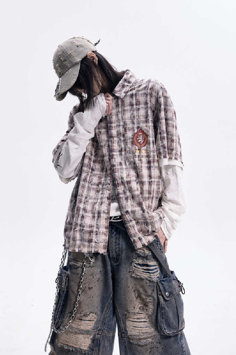 Plaid Raw Edge Polo Shirt