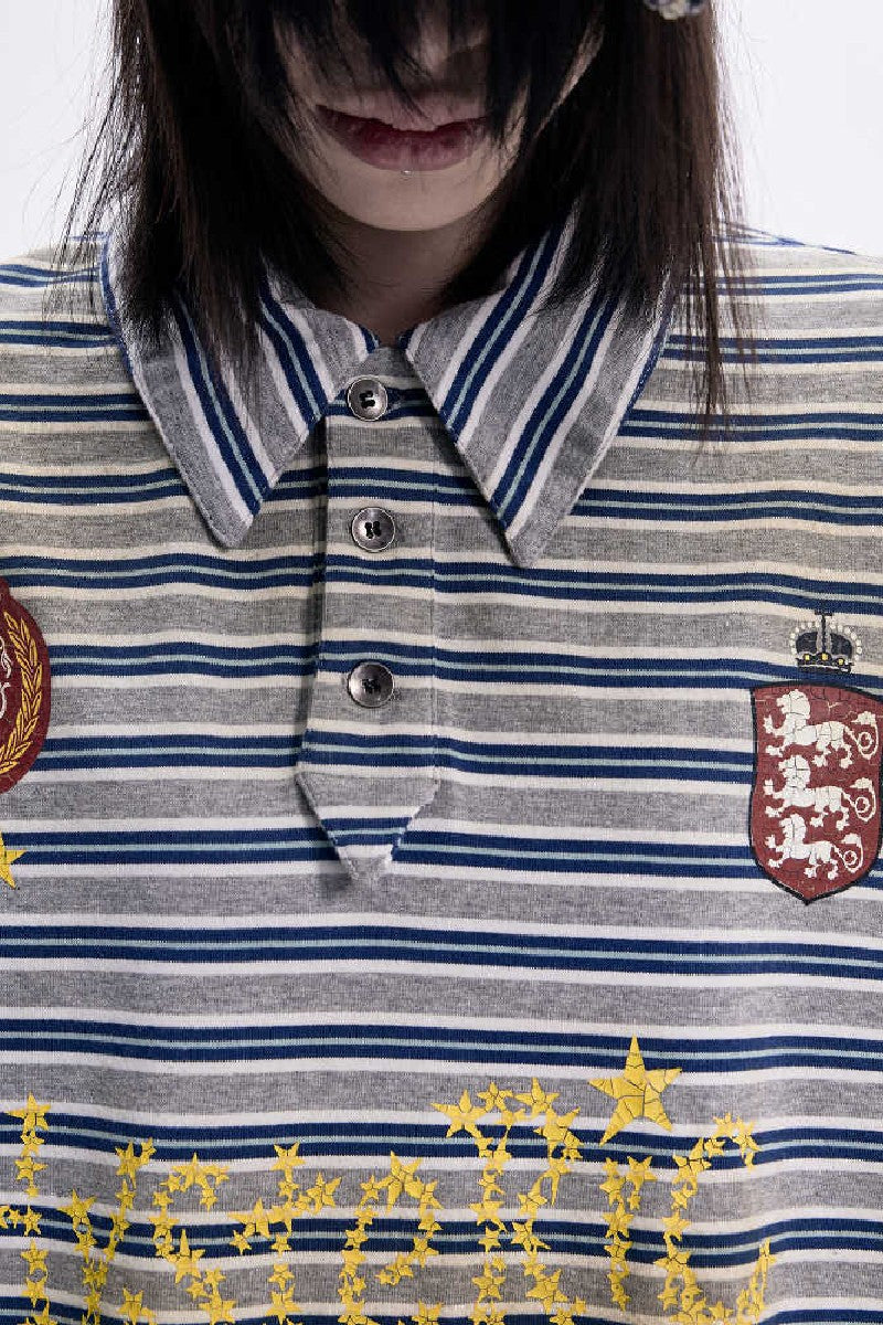 Distressed Stripe Button Polo Tee
