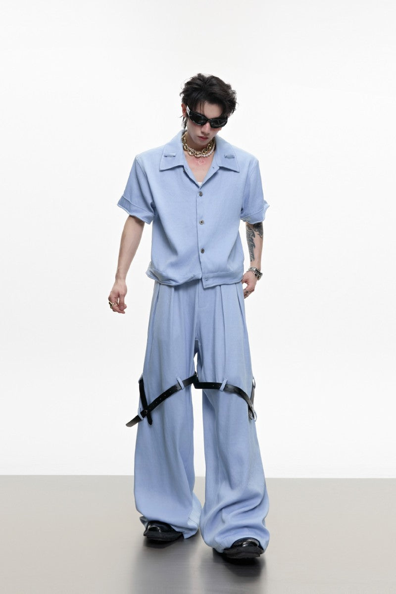 Textured Belted Suit Trousers