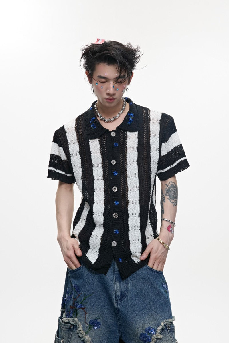 Retro Knit Stripe Polo Tee