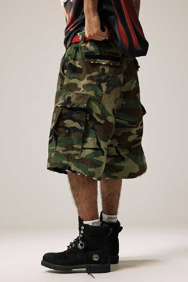 Camo Wide Leg Cargo Shorts