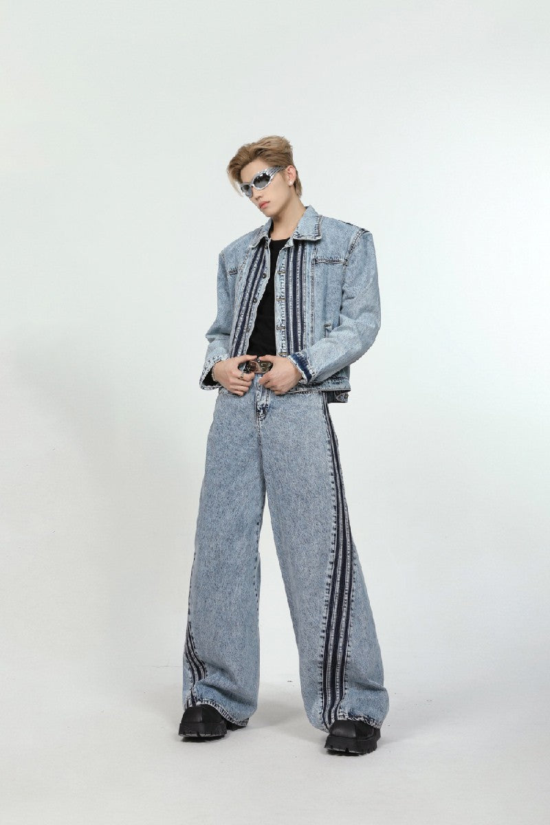 Irregular Striped Denim Jacket