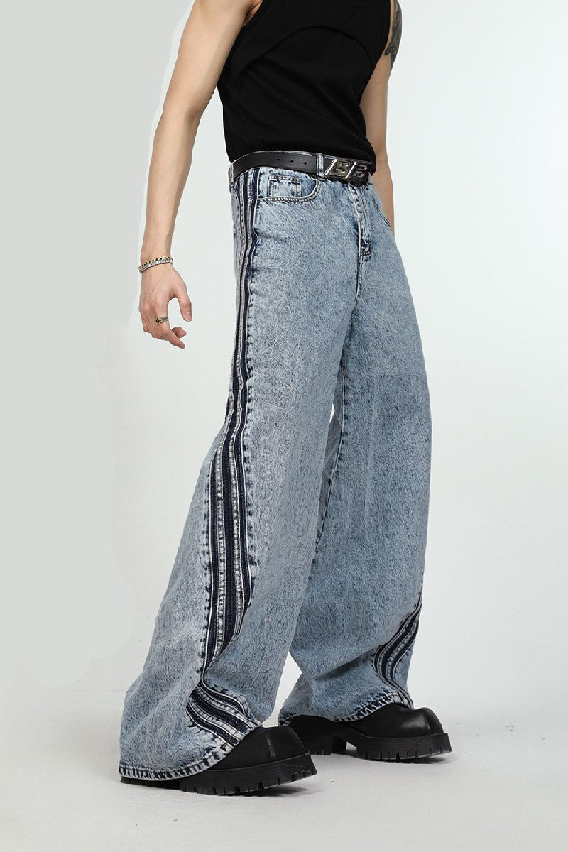 Irregular Striped Flared Jeans