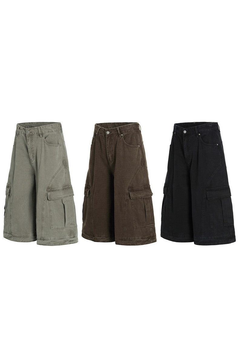 Multi Pocket Cropped Work Shorts
