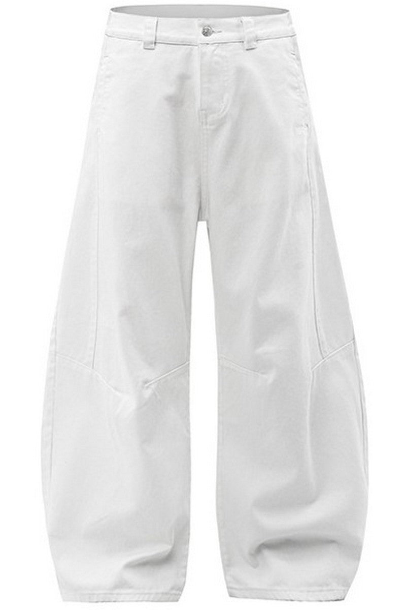 White Blade Cut Baggy Jeans